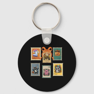 Halloween Stamps Haunted Pumpkin House Chair Skele Key Ring