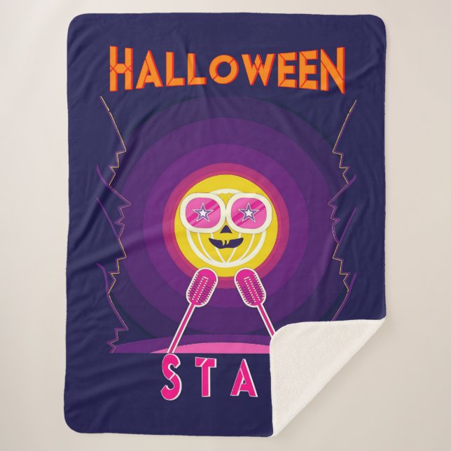 Halloween Star Goggles 31 UK Mic October Pumpkin Sherpa Blanket (Front)