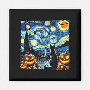 Halloween Starry Art Night Sky Art Black Cat Magnet