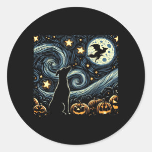 Halloween Starry Art Night Sky Art Dog Pumpkins Classic Round Sticker
