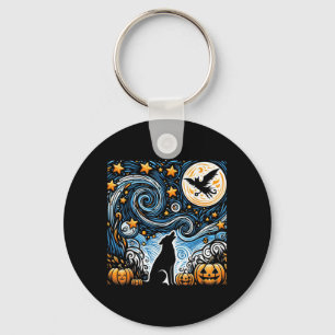 Halloween Starry Art Night Sky Art Dog Pumpkins Key Ring
