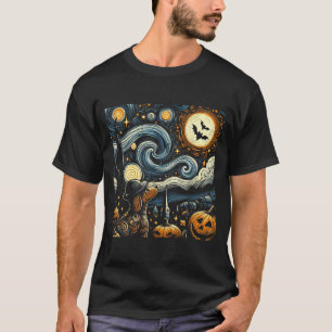 Halloween Starry Art Night Sky Art Dog Pumpkins T-Shirt