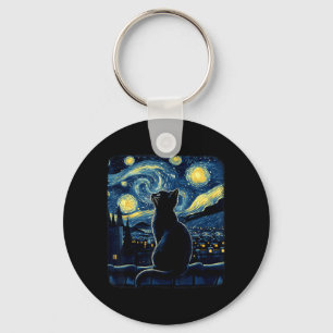 Halloween Starry Art Night Sky Art Painting Black Key Ring