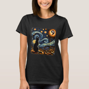 Halloween Starry Night Black Cat Comma La Kamala 1 T-Shirt