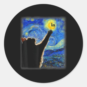 Halloween Starry Night Black Cat Comma La Kamala Classic Round Sticker