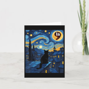 Halloween Starry Night Black Cat Comma La Kamala H Card