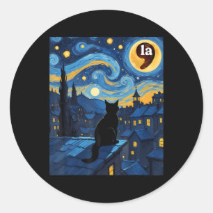 Halloween Starry Night Black Cat Comma La Kamala H Classic Round Sticker