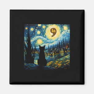 Halloween Starry Night Black Cat Comma La Kamala H Magnet