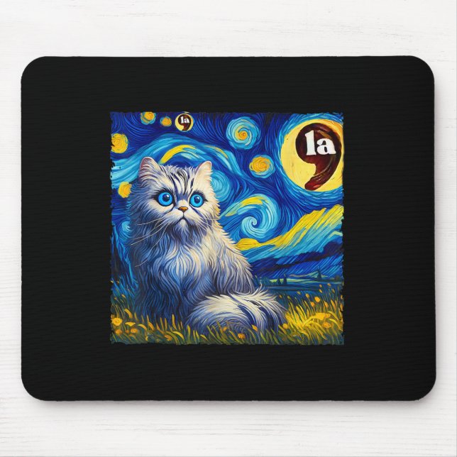 Halloween Starry Night Black Cat Comma La Kamala H Mouse Mat (Front)