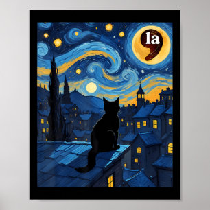Halloween Starry Night Black Cat Comma La Kamala H Poster