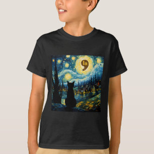 Halloween Starry Night Black Cat Comma La Kamala H T-Shirt