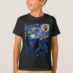 Halloween Starry Night Black Cat Comma La Kamala H T-Shirt