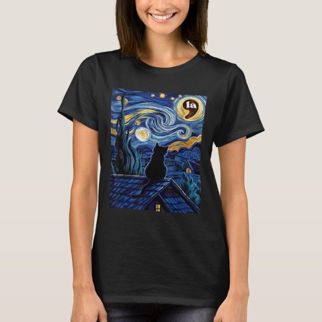 Halloween Starry Night Black Cat Comma La Kamala H T-Shirt (Front)