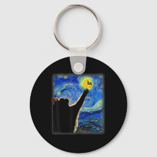 Halloween Starry Night Black Cat Comma La Kamala Key Ring