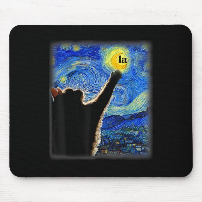 Halloween Starry Night Black Cat Comma La Kamala  Mouse Mat (Front)