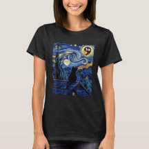 Halloween Starry Night Black Cat Harris t-shirt