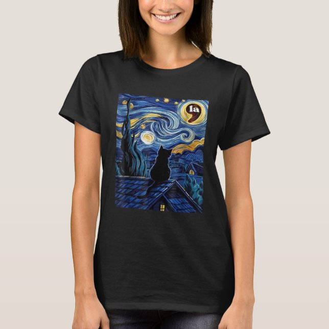 Halloween Starry Night Black Cat Harris t-shirt (Front)