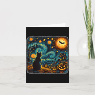 Halloween Starry Night Black Cat Pumpkins Art Men Card