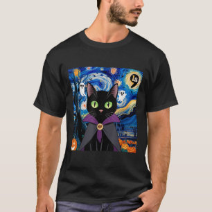 Halloween Starry Night Cat Comma La Kamala Harris T-Shirt