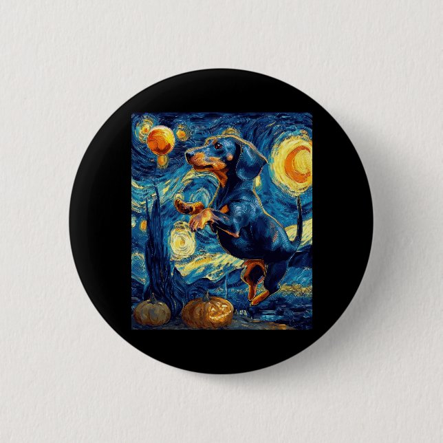Halloween Starry Night Puppy Dachshund 6 Cm Round Badge (Front)