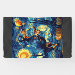 Halloween Starry Night Puppy Dachshund Banner