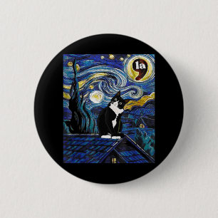 Halloween Starry Night Tuxedo Cat Comma La Kamala  6 Cm Round Badge