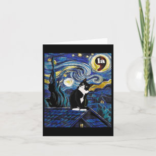 Halloween Starry Night Tuxedo Cat Comma La Kamala  Card