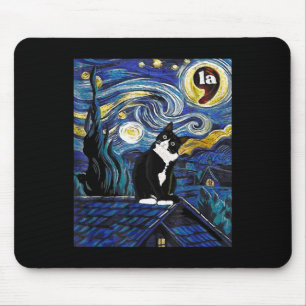 Halloween Starry Night Tuxedo Cat Comma La Kamala Mouse Mat