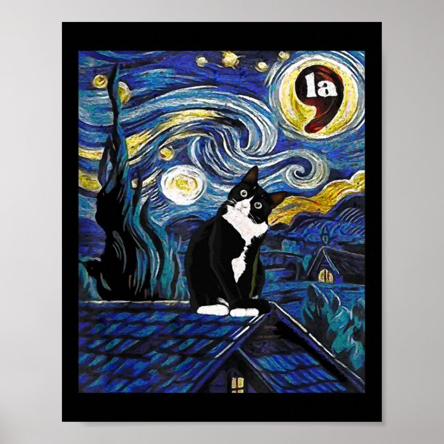 Halloween Starry Night Tuxedo Cat Comma La Kamala  Poster (Front)