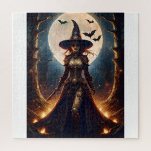 Halloween Steampunk Forest Witch Jigsaw Puzzle