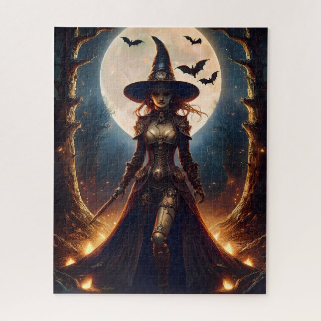 Halloween Steampunk Forest Witch Jigsaw Puzzle (Vertical)