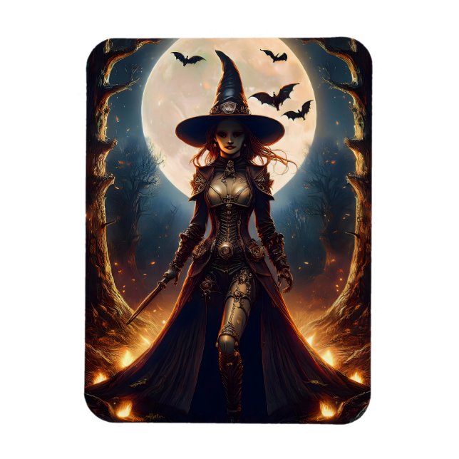 Halloween Steampunk Forest Witch Magnet (Vertical)