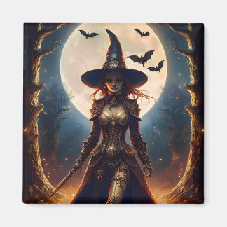 Halloween Steampunk Forest Witch Magnet