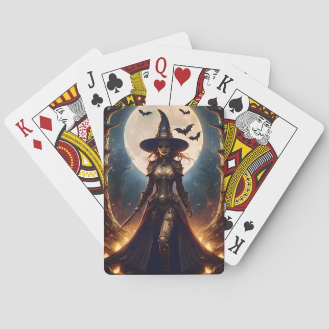 Halloween Steampunk Forest Witch Playing Cards (Back)