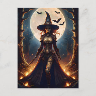 Halloween Steampunk Forest Witch Postcard
