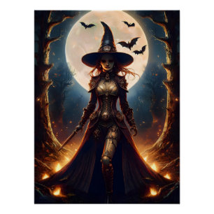 Halloween Steampunk Forest Witch Poster