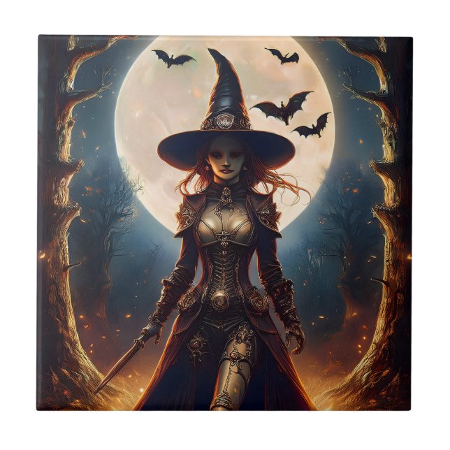 Halloween Steampunk Forest Witch Tile (Front)