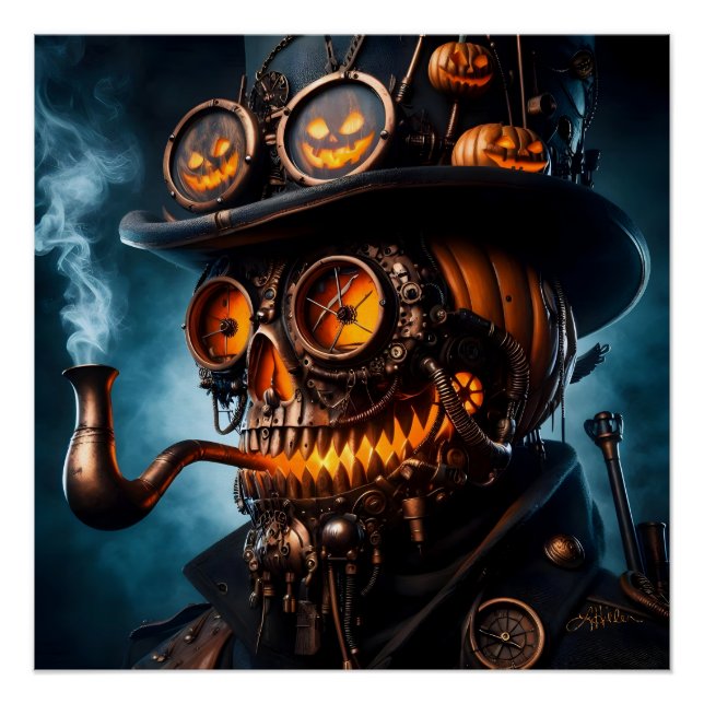 Halloween Steampunk Gothic Jack-O-Lantern Poster (Front)