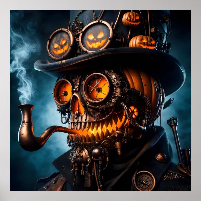 Halloween Steampunk Gothic Jack-O-Lantern Poster (Front)