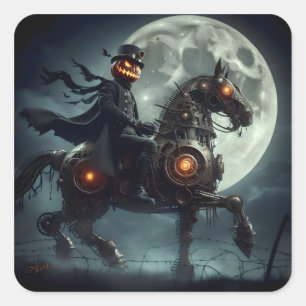 Halloween Steampunk Headless Horseman Square Sticker