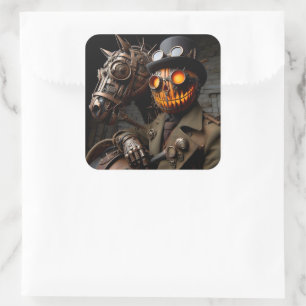 Halloween Steampunk Jack-O-Lantern Horseman Square Sticker