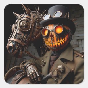 Halloween Steampunk Jack-O-Lantern Horseman Square Sticker