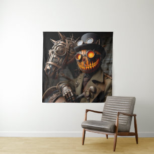 Halloween Steampunk Jack-O-Lantern Horseman Tapestry