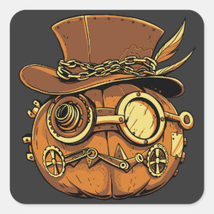Halloween steampunk pumpkin square sticker