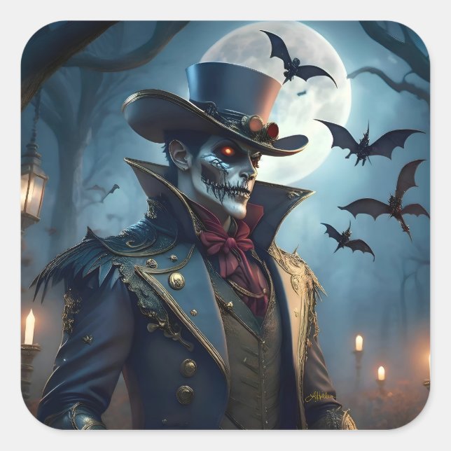 Halloween Steampunk Southern Gothic Zombie Square Sticker (Front)
