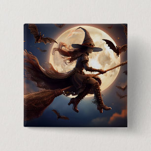 Halloween Steampunk Witch Moonlight Flight 15 Cm Square Badge
