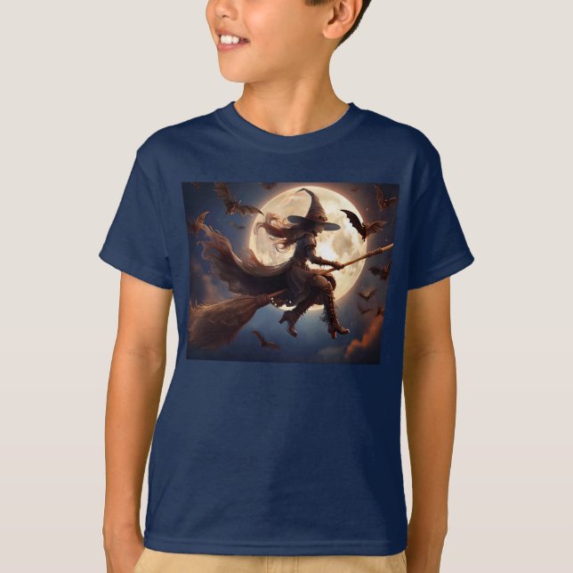 Halloween Steampunk Witch Moonlight Flight T-Shirt (Front)