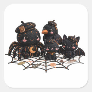 Halloween Sticker Set — Spider, Crow, Cat & Bat