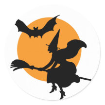 Halloween sticker with flying witch.