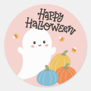 Halloween Sticker with Pink Ghost and Candy